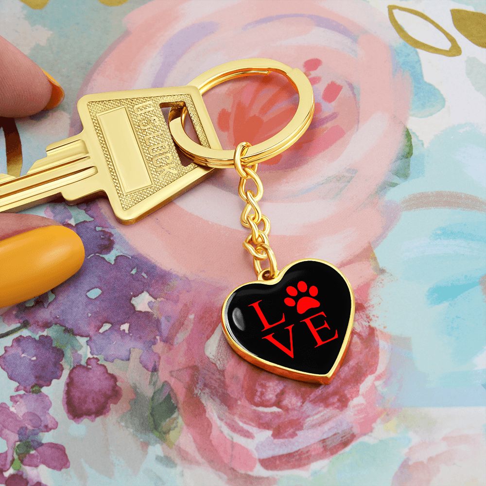 Red on Black Love Heart Keychain Where Dogs Shop