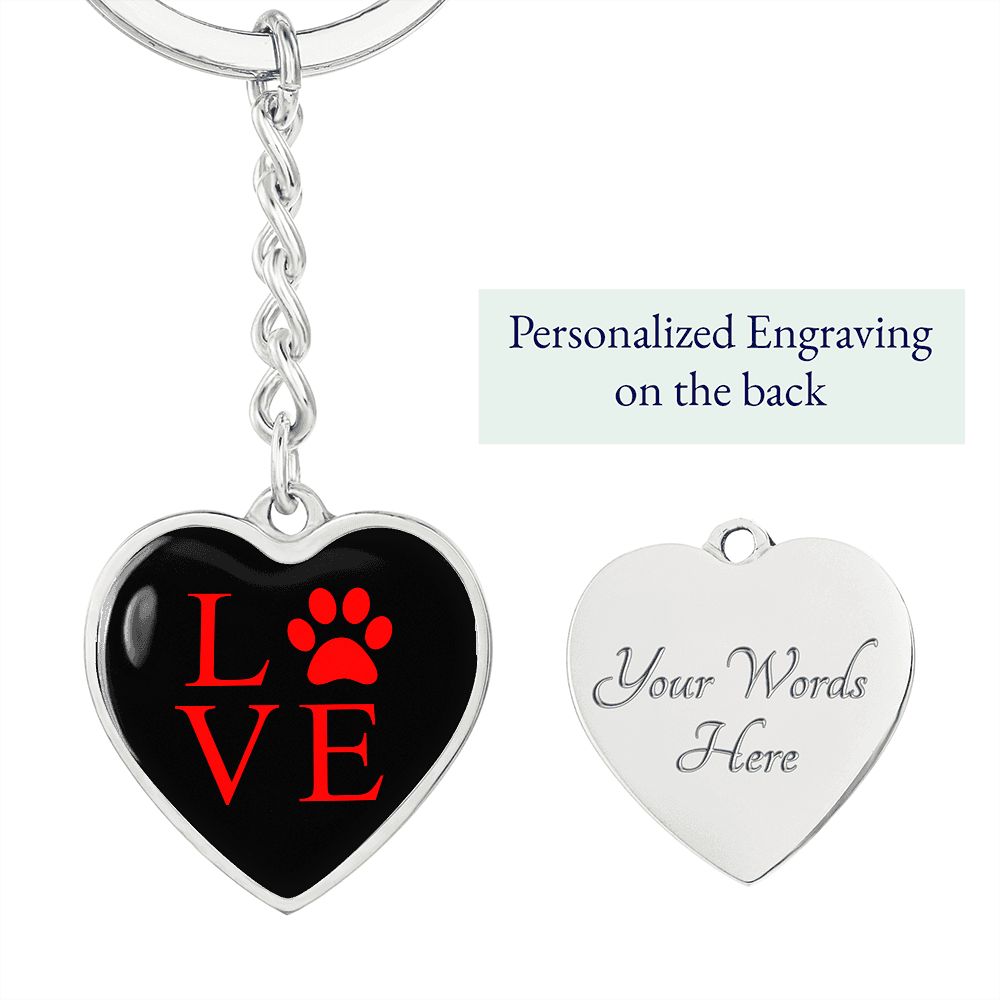 Red on Black Love Heart Keychain Where Dogs Shop